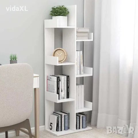 vidaXL Библиотека, бяла, 48x25,5x140 см, инженерно дърво, снимка 2 - Ракли - 56147878