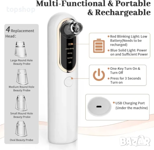 Уред за почистване на черни точки и грижа за лице Y002 + инструменти, снимка 2 - Маши за коса - 50493140