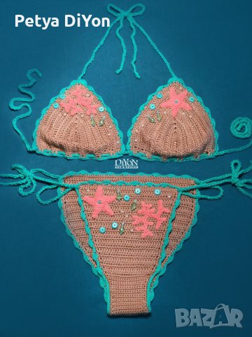 Ръчно плетени гривна маншет и дълги обеци с тюркоаз перли в коралово, снимка 3 - Бижутерийни комплекти - 41228343