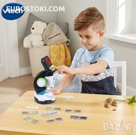 Детски микроскоп Vtech GENIUS XL, увеличение 200Х, комплект аксесоари, клипове от BBС, език: френски, снимка 3 - Образователни игри - 56145281