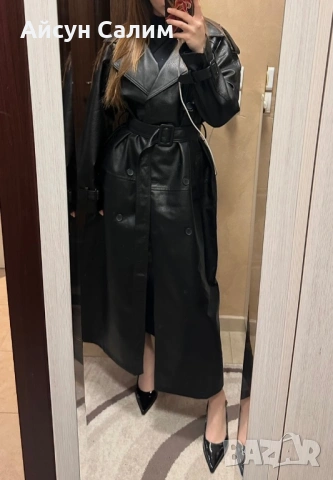 Дълъг кожен тренчкот