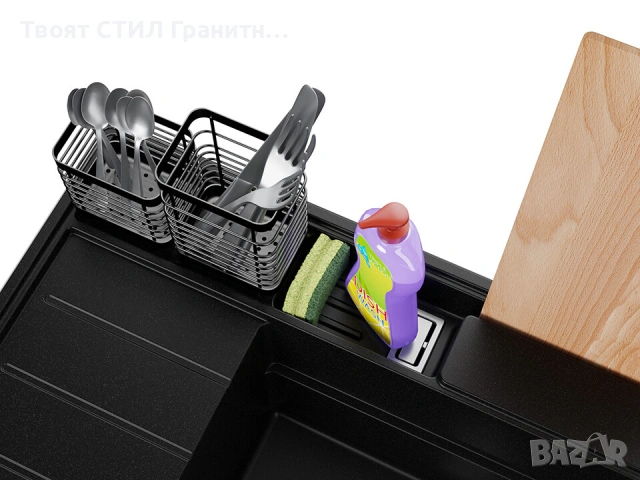 Черна гранитна кухненска мивка Сидни 620-45 Pocket Ergo Multilevel, снимка 5 - Мивки - 53813012