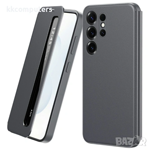 Smart View кожен калъф с прозорец и протектор за Samsung Galaxy S23 Ultra - четири цвята, снимка 2 - Калъфи, кейсове - 53417070