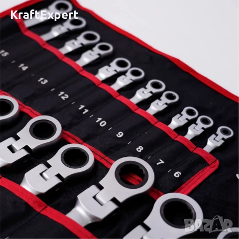 KraftWorld Комплект Тресчотни Ключове 22 Части – 6-32 мм с Чупещо Рамо, снимка 5 - Куфари с инструменти - 50576226