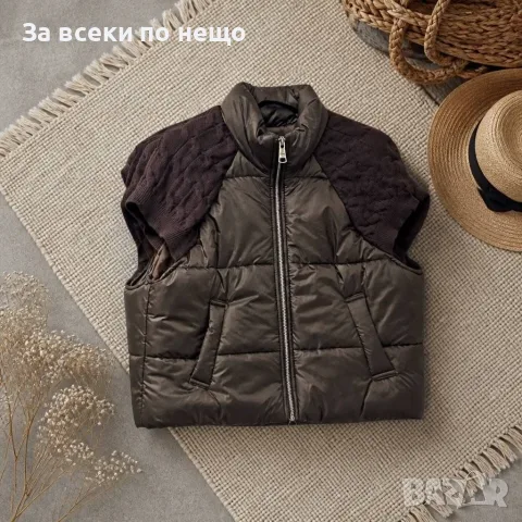 Дамски Капитониран Елек С Плетени Детайли И Висока Яка - Различни Цветове Код A1853, снимка 3 - Елеци - 55908414