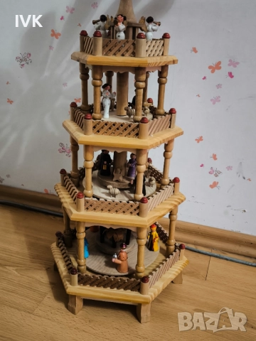  Коледна дървена играчка въртележка Германия , снимка 4 - Антикварни и старинни предмети - 52685646
