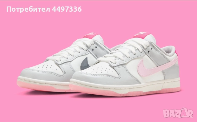 Nike Dunk Low „52” – дамски, розово/сиво, рядък модел, много добро състояние, снимка 2 - Маратонки - 51656430