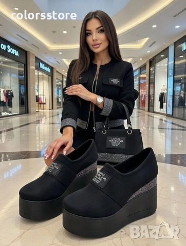 Обувки на платформа - черен неопрен - RK125 , снимка 2 - Дамски ежедневни обувки - 53835284