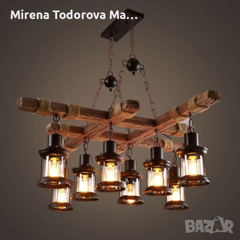 Полилей Ретро дървени висящи светлини 8 Винтидж желязна окачваща лампа, снимка 4 - Лампи за таван - 36170136