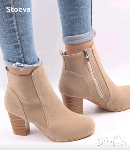 Велурени бежови боти # 39, снимка 3 - Дамски боти - 52366217