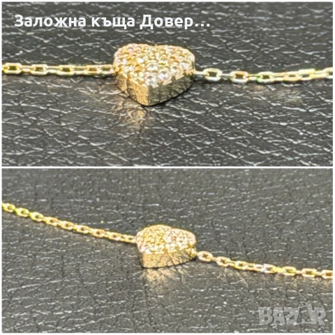 Ново Фино колие сърце с кубични циркони от жълто злато 14К чисто ново gold 585, снимка 6 - Колиета, медальони, синджири - 53625267