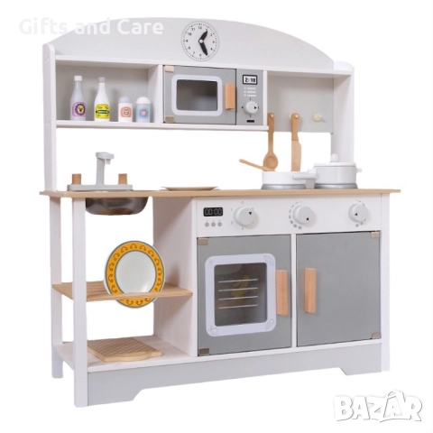 Дървена детска кухня с аксесоари, снимка 2 - Играчки за стая - 52455428