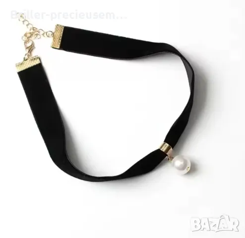 Кадифен чокър с перла , снимка 2 - Колиета, медальони, синджири - 50283481