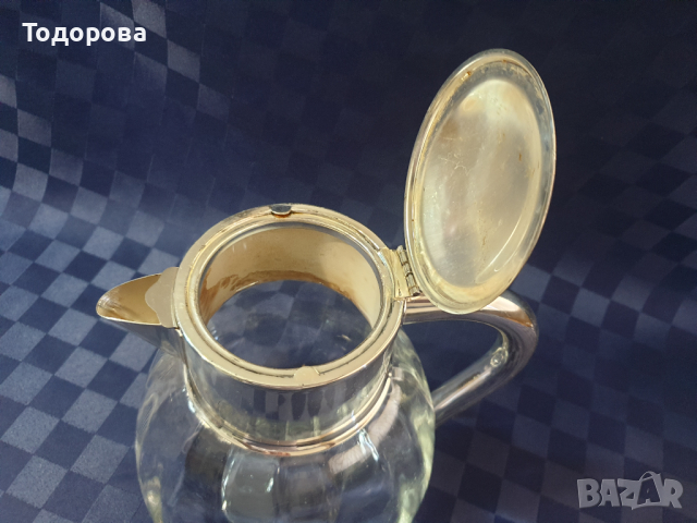 Голяма кристална кана с посребрен метален обков, снимка 4 - Сервизи - 44790051