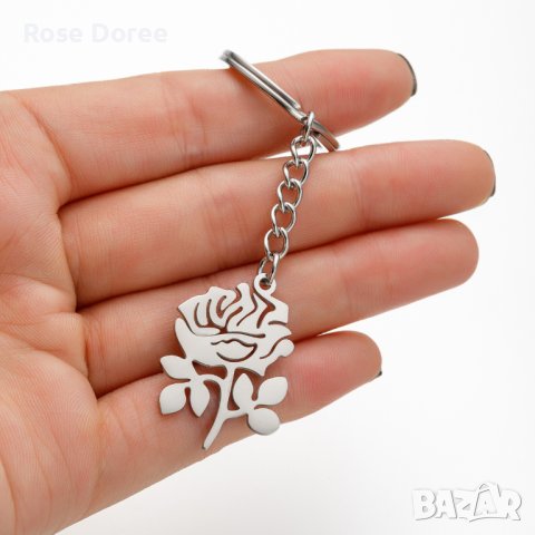 RD 409 Ключодържател Роза в сребристо медицинска стомана цвете безплатна доставка подарък бижута, снимка 1