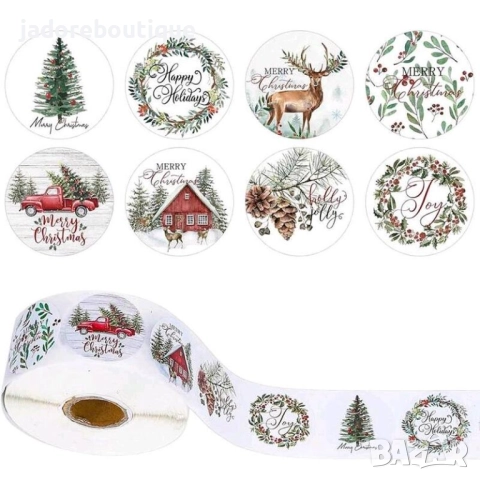 100 бр Кръгли стикери Коледни различни видове Коледа, снимка 7 - Други - 47382851