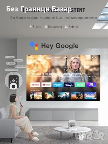 Нов черен Домашен кино проектор 4K HDR10+ с Google TV и Bluetooth звук, снимка 3 - Плейъри, домашно кино, прожектори - 52081182