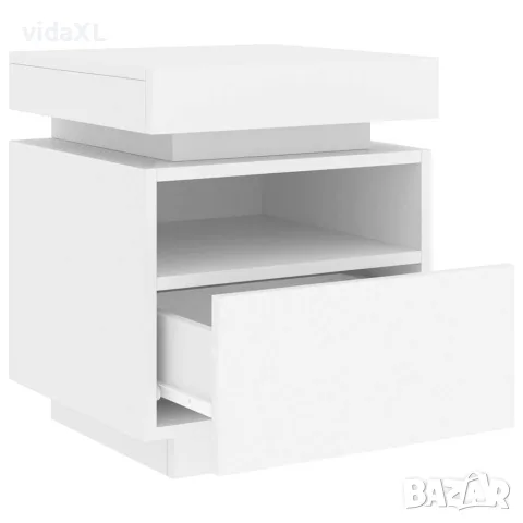vidaXL Нощни шкафчета с LED осветление, 2 бр, бели, 40x39x48,5 см, снимка 6 - Шкафове - 56148115