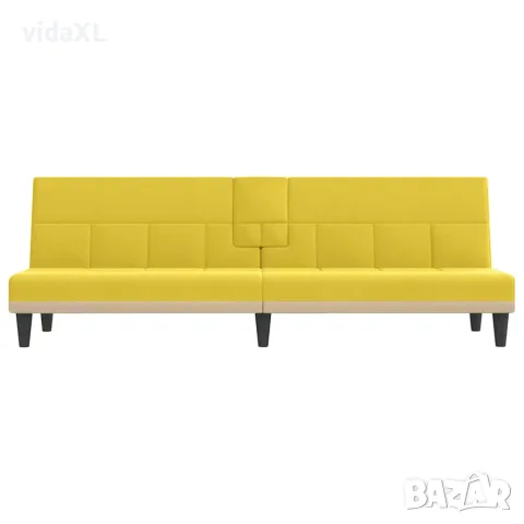 vidaXL Разтегателен диван с поставки за чаши, светложълт, плат, снимка 4 - Дивани и мека мебел - 56147254