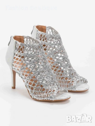 Сребристи сандали на ток, снимка 7 - Сандали - 51245863