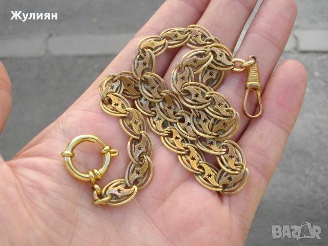 СТАР ПОЗЛАТЕН КЮСТЕК ЗА ДЖОБЕН ЧАСОВНИК , снимка 8 - Антикварни и старинни предмети - 51151150