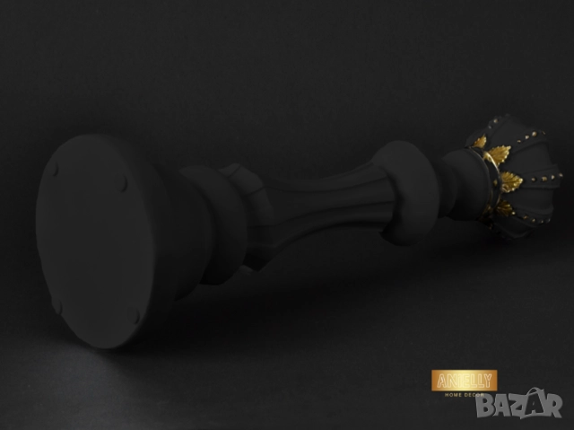 Черна Шахматна Фигура Цар / Статуетка Изработена от Смола / Черна със Златни Акценти 39 x 12 см., снимка 4 - Статуетки - 52411634