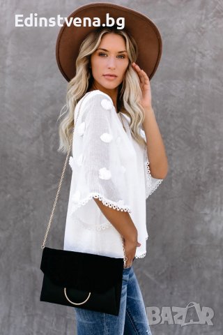 Дамска блуза с ефектни къси ръкави в бяло, снимка 3 - Корсети, бюстиета, топове - 39993973