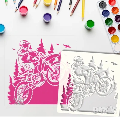 Мотор Моторист мотоциклет стенсил шаблон спрей торта украса боя Scrapbooking, снимка 2 - Други - 53362404