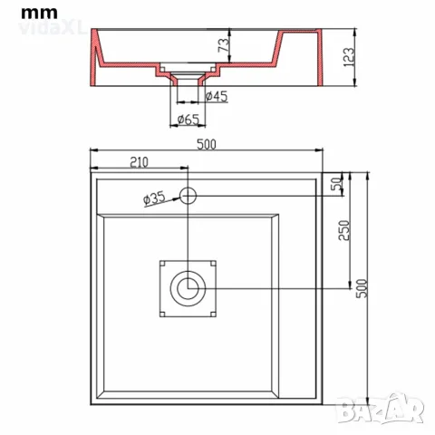 vidaXL Мивка, 50x50x12 см, минерална/мраморна отливка, бяла, снимка 9 - Мивки - 56146106