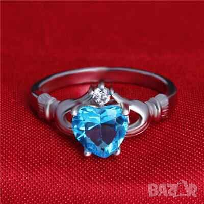 Дамски пръстен със син циркон - сърце, снимка 4 - Пръстени - 41865759