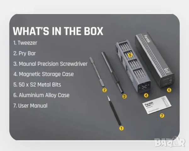 Висококачествен комплект прецизни отвертки Fanttik X5 Max,50 магнитни бита , снимка 11 - Отвертки - 49559628