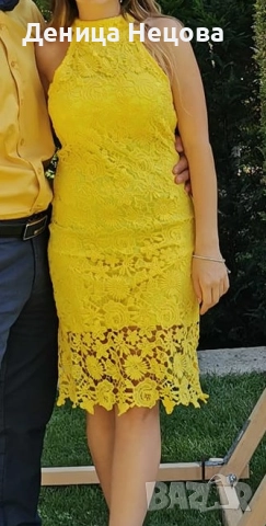 Жълта рокля с дантела, официална рокля, снимка 4 - Рокли - 52704533