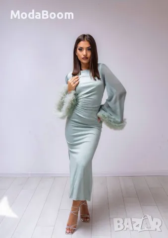 Дълга ментова дамска рокля , снимка 3 - Рокли - 48009293