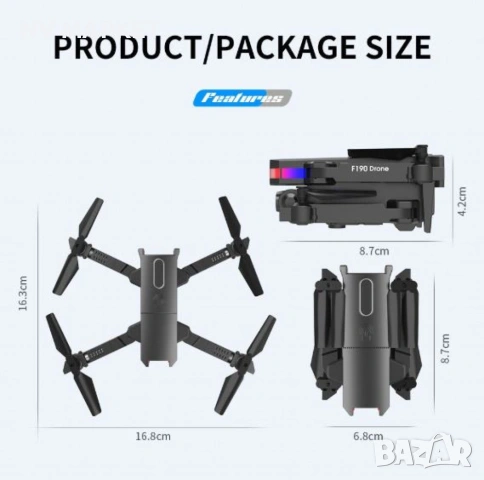 Дрон F190 с 4K камера, LED светлини и WiFi – Черен модел с висока маневреност и интелигентни функции, снимка 8 - Дронове и аксесоари - 53837705