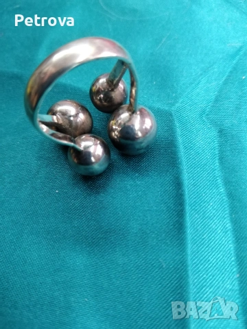 Сребърен пръстен с топчета, снимка 3 - Пръстени - 53134543