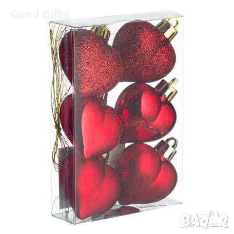 6 броя Комплект коледни сърца висулки за елха, 5см, снимка 2 - Други стоки за дома - 42673773