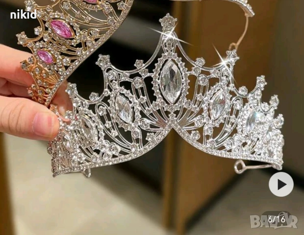Масивна корона тиара диадема венец златиста сребриста черна камъни кралица мис метална дамска детска, снимка 5 - Аксесоари за коса - 47022698
