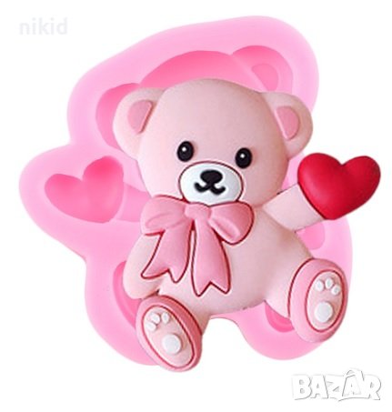 Мече с панделка и сърце силиконов молд форма фондан шоколад гипс 