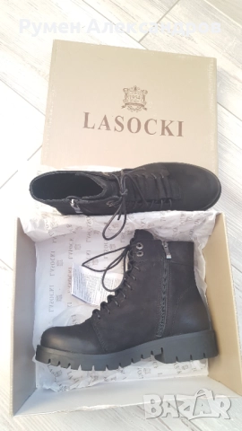 Черни дамски кожени боти Lasocki размер 38 от набук, снимка 5 - Дамски боти - 52111355