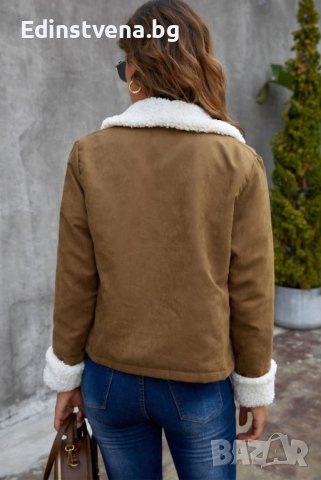 Дамско късо палто в кафяв цвят, снимка 3 - Якета - 42655594