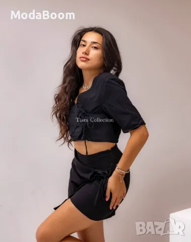 Стилен черен дамски комплект от две части , снимка 3 - Комплекти - 48075878