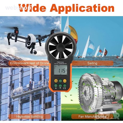 Анемометър PEAKMETER PM6252A, цифров, обем на въздух, скорост до 40m/s, CFM, CMM, CMS, снимка 5 - Други инструменти - 41410194
