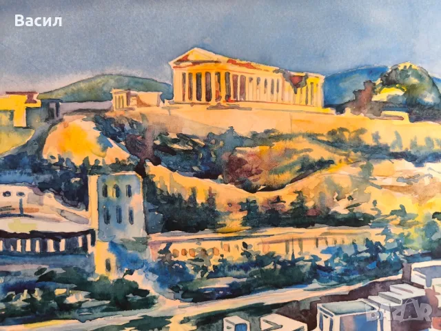 картина акварел Гърция Акропола , снимка 5 - Картини - 47895091