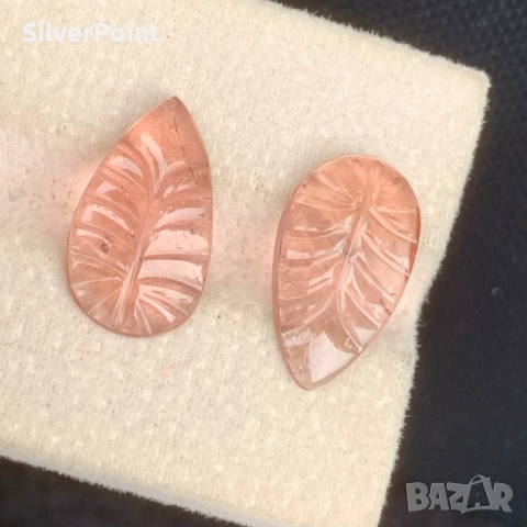 Розови Турмалини чифт карвинг листа, снимка 4 - Други - 52508787