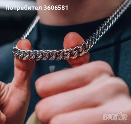 Хип - Хоп/Рапърско семпло колие от титаниева стомана с различни размери 50, 60,70 см дължина, снимка 2 - Колиета, медальони, синджири - 53007544