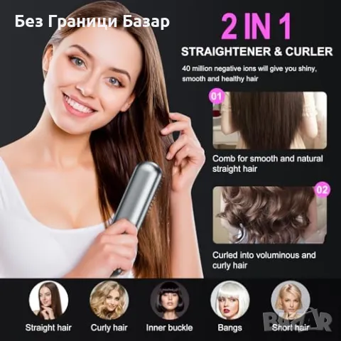 Нова Портативна йонна четка за изправяне – 9600mAh, бързо нагряване, снимка 4 - Други - 49291632