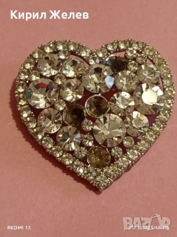 Винтидж брошка във формата на сърце инкрустирана с прозрачни и опушени кристали 52174, снимка 8 - Други - 52562471