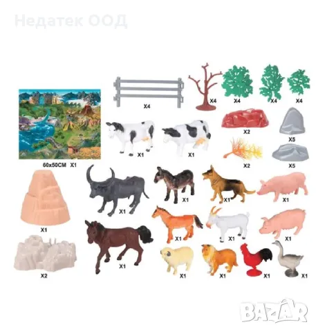Игрален комплект с фигурки на животни от ферма, 50 бр., снимка 3 - Фигурки - 49285951