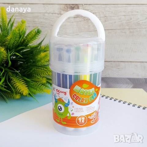 2398 Комплект флумастери с печати тип четка, 12 броя, снимка 3 - Ученически пособия, канцеларски материали - 33981111