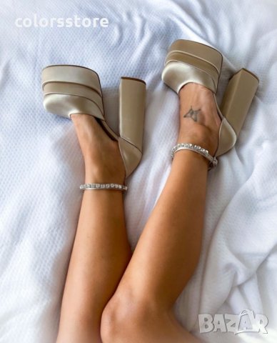 Сандали на ток - бежов сатен - VS1, снимка 2 - Дамски обувки на ток - 35714998